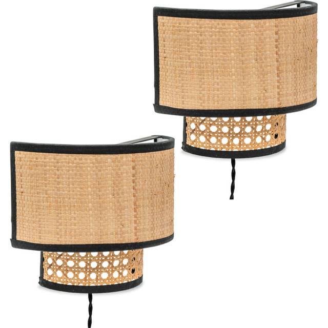 Valuelights - Grant Pair of - Plug in Natural Rattan Wicker Cane Easy Fit Wall Lights
