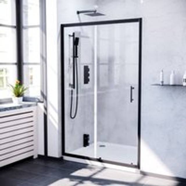 Nes Home 1300mm Aluminum Matte Black Shower Sliding Door Tempered Glass