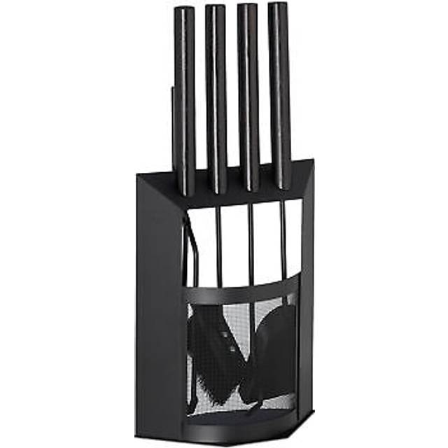 Relaxdays - Fireplace Companion Set, 5-Piece Utensil Set with Shovel, Broom, Tongs & Holder, Modern, Black