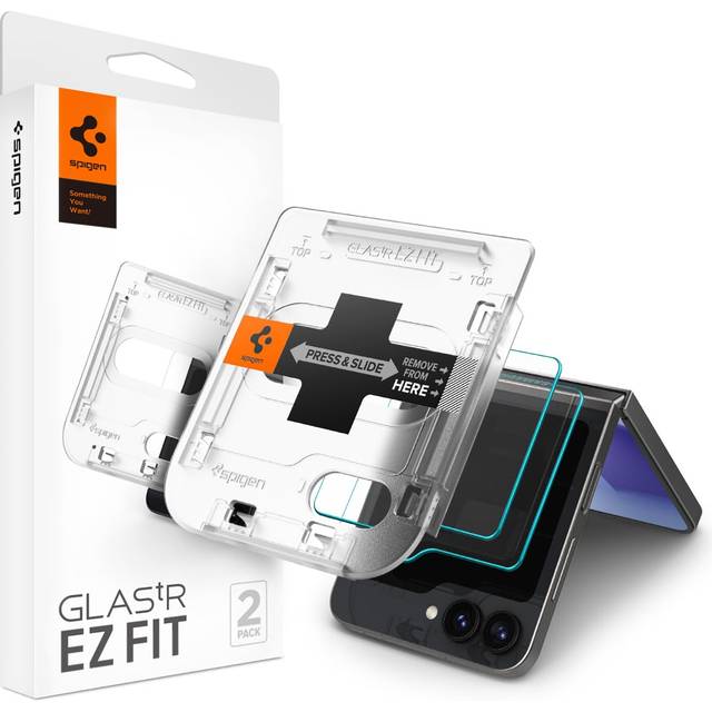 Spigen Glas.tR EZ Fit Skärmskydd kompatibel med Samsung Galaxy Z Flip7 FE, Samsung Galaxy Z Flip6, 2 stycken skyddsglas, Kristallklart, Responsiv Touch, Case friendly, 9H härdat glas