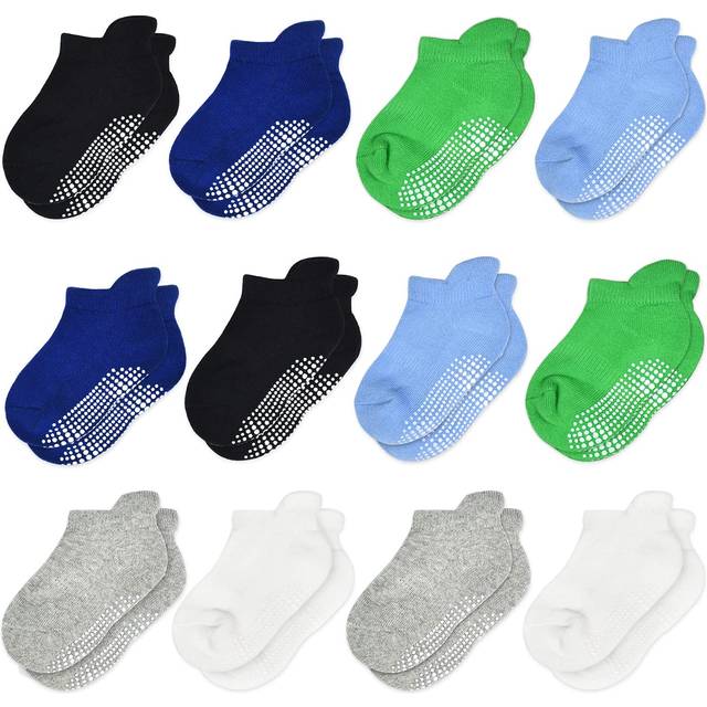 Tphon Non Slip Toddler Socks 12 Pairs Infant Baby Kids Grip Socks for Boy Girls Anti Skid Ankle Socks for 3-5 Year Children