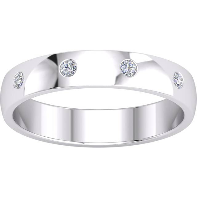 (L) Jewelco London Ladies Platinum Plated Sterling Silver D-Shape 5 Stone Half Eternity Wedding Band Ring 4mm - GVR937