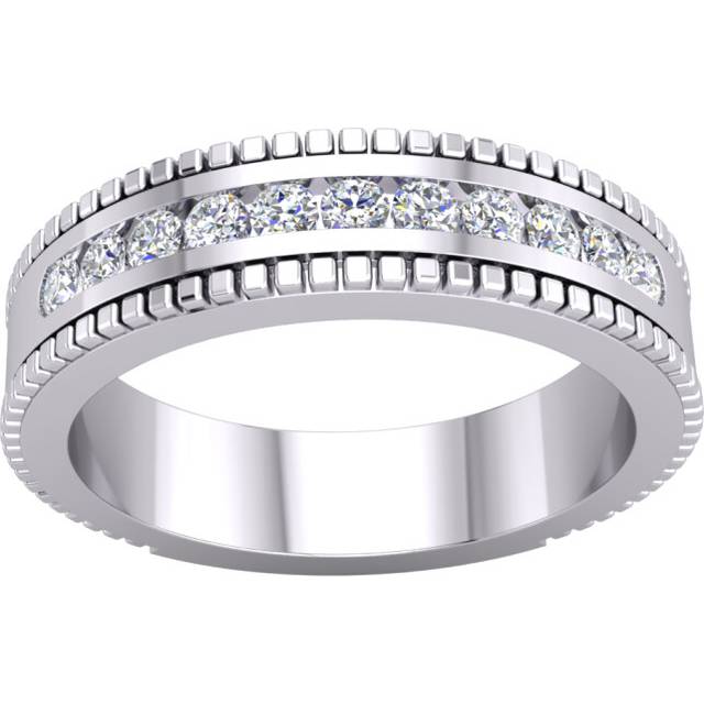 (Q) Jewelco London Ladies Platinum Plated Sterling Silver Mill Grain 11 Stone Channel Set Half Eternity Ring - GVR936