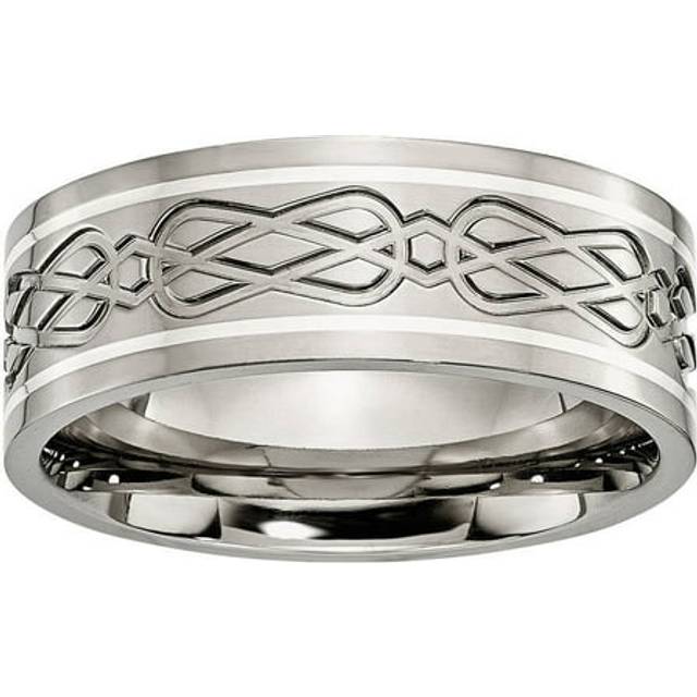 Chisel TB79-12 8 mm Titanium & Sterling Silver Inlay Celtic Knot Flat Polished Band - Size 12