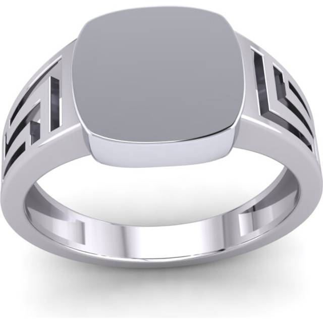 (S) Jewelco London Mens Platinum Plated Sterling Silver Greek Key Square Cushion Signet Ring - GVR951