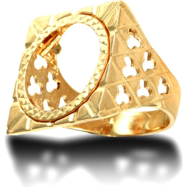 (R) Jewelco London Men&#39;s Solid 9ct Yellow Gold Clubs Clovers Square Top Half Sovereign Mount Ring - JRN178-H