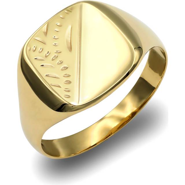 (Y) Jewelco London Men's Solid 9ct Yellow Gold Diamond Cut Square Cushion Signet Ring - JRN137