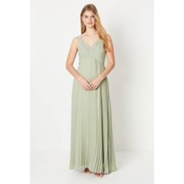Debut London Womens Bridesmaids Dress Olive Georgette Maxi V-neck Sleeveless