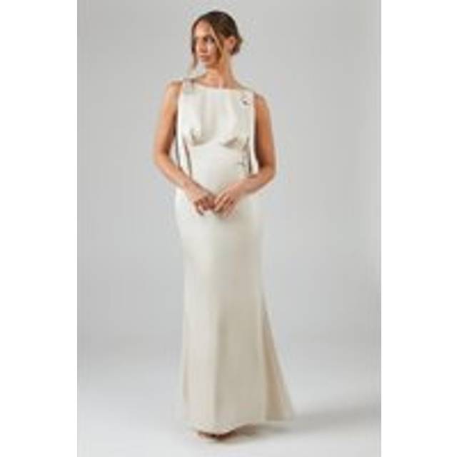 Coast Honoured Sleeveless High Neck Tie Shoulder Satin Maxi Bridesmaid Dress - Champagne - 16