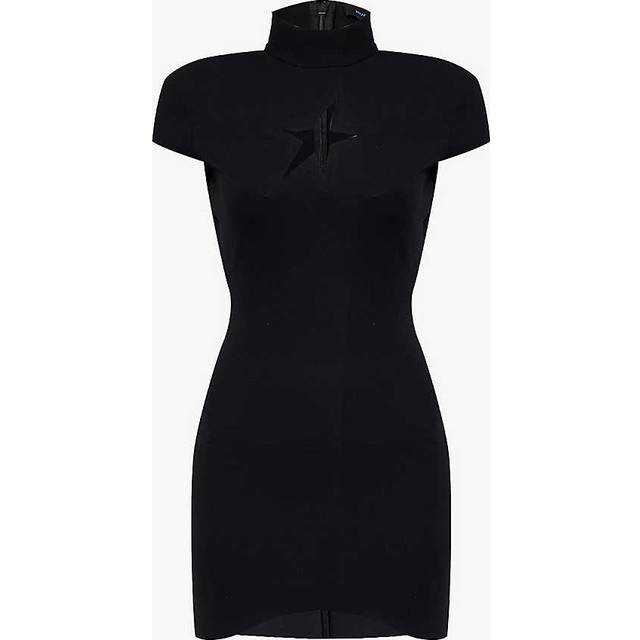 Mugler Womens Black Logo Cut-out High-neck Fitted Stretch-jersey Mini Dress 8 - BLACK