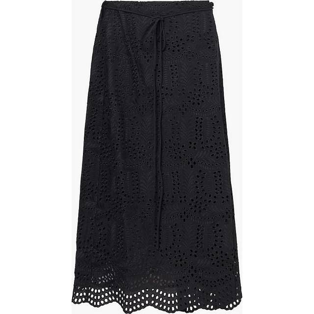 Holzweiler Womens Black Gabriela Broderie-anglaise Cotton Midi Skirt M - BLACK