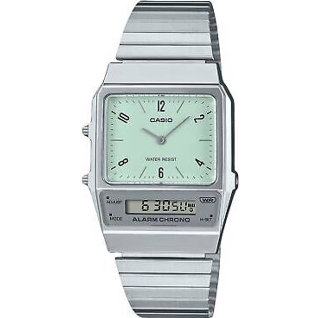 Casio Vintage Analog Digital Dual Time Stainless Steel Bracelet Green Dial Quartz AQ-800E-3A Unisex Watch
