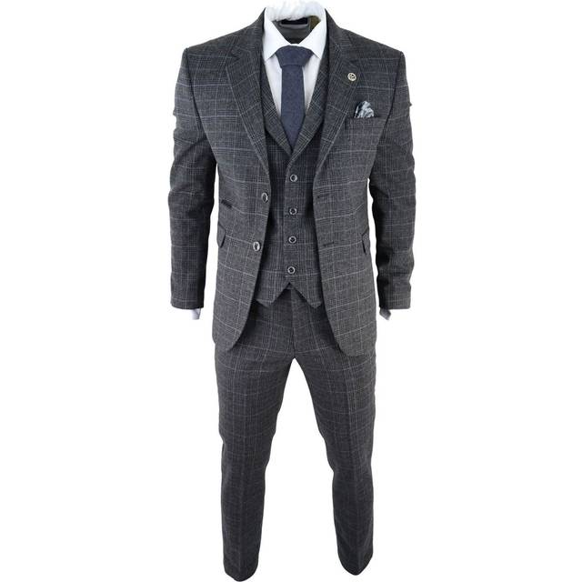 AK Collection Herringbone Tweed 3 Piece Suit - Grey - 38R