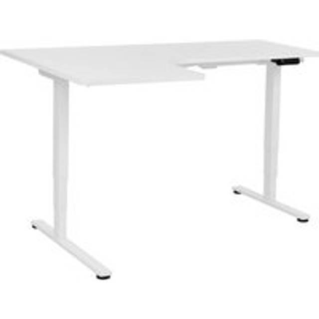 Electric Adjustable Left Corner Desk Modern L-Shaped 160 x 59 cm White Top and White Base Destines