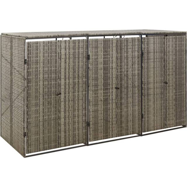 vidaXL Triple Wheelie Bin Shed Grey 207x80x117 cm Poly Rattan