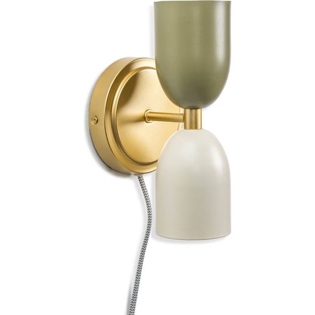 Tate Plug in Gold Up & Down Easy Fit Wall Light with Khaki / Cream Shades - Bulbs Included