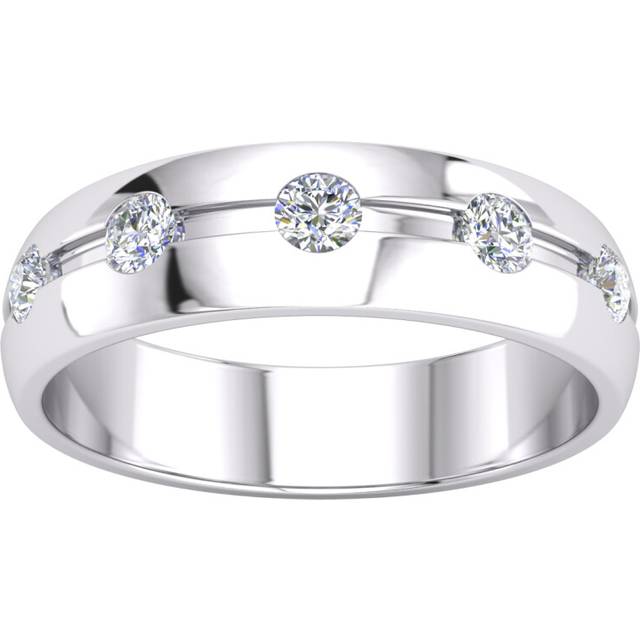 (N) Jewelco London Platinum Plated Sterling Silver 4.5mm 5 Stone Wedding Band Ring Wedding Band Ring - GVR938