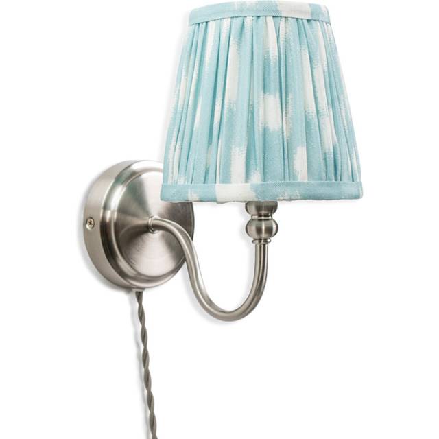 Valuelights - Neely Plug in Brushed Chrome Easy Fit Wall Light with Blue Pleated Fabric Tapered Lampshade - Bulb Included