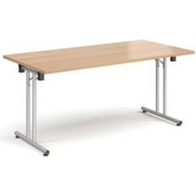 Rectangular Folding Leg Table with Silver Legs and Straight Foot Rails 1600mm x 800mm - Beech