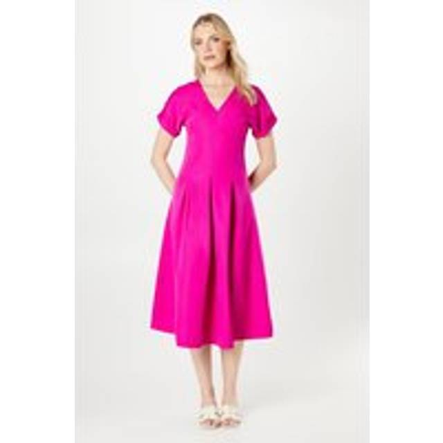 Principles womens fit flare dress berry v-neck pleated midi short sleeve