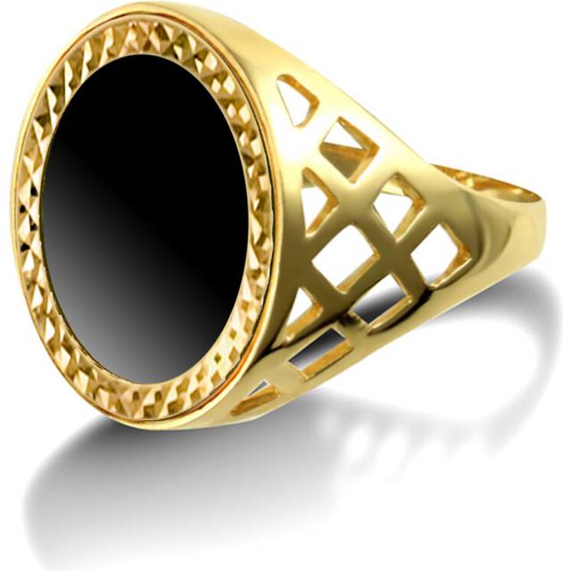 (O) Jewelco London Men&#39;s 9ct Gold Basket Design Ring with 16.5mm Black Onyx Disc Insert (Tenth-Krugerrand-Size) - JRN164-ONYX