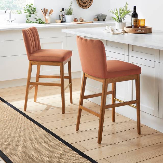 Delilah Bar Stool, Velvet - Clay