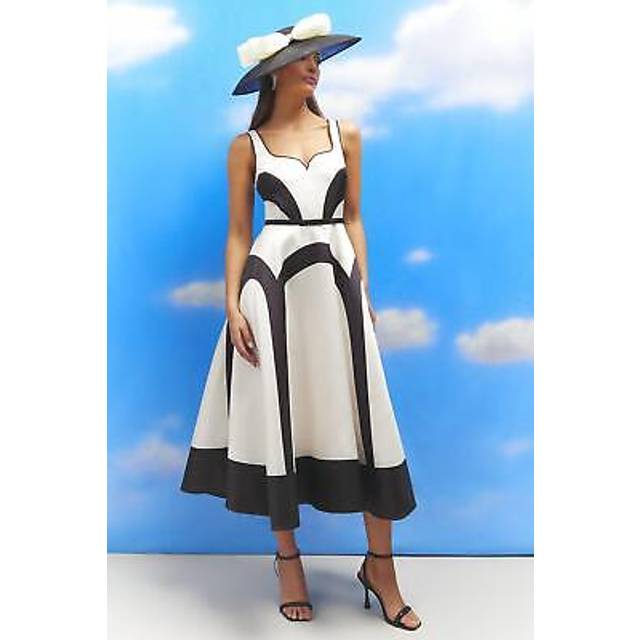 Coast womens midi dress mono colour block full skirt