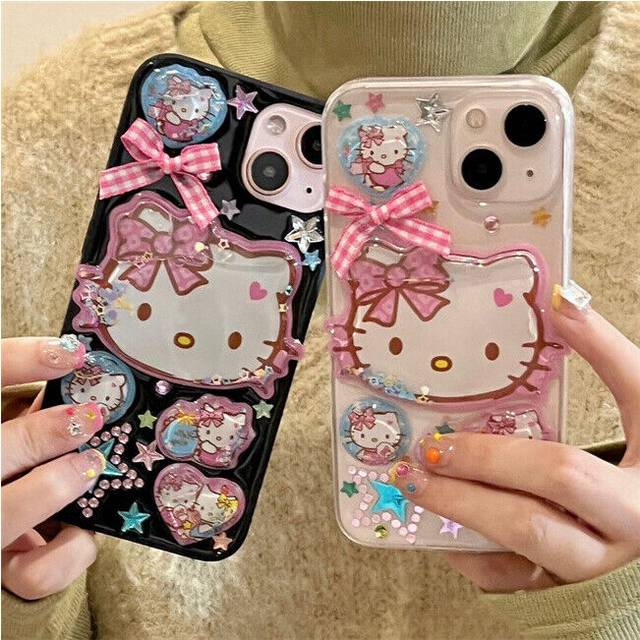 Cute Pink Hello Kitty Phone Case Suitable for IPhone 14 15 13 12 Case Cover Gift-Transparent-For iphone 14 Pro
