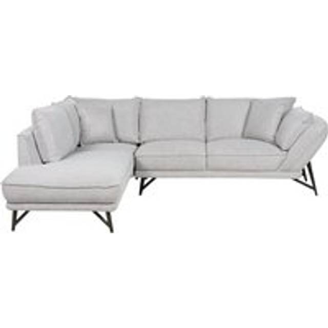 Beliani - Modern Right Hand Corner Upholstered Sofa Couch Scatter Back Linen Fabric Metal Legs 2 Toss Pillows Light Grey Elga