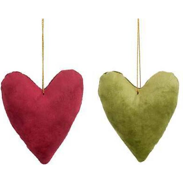 Handmade Green and Red Velvet Hanging Heart Decorations
