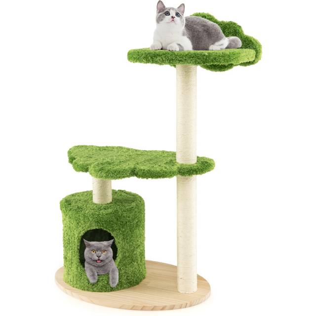 Wooden Cat Tree 97cm Tall Cat Climbing Stand 3-Layer