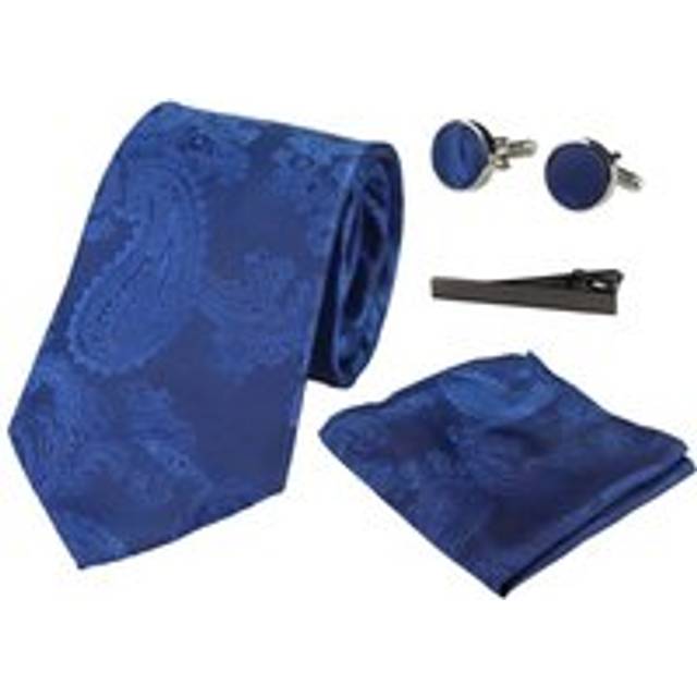 Paisley Neck Tie Pocket Square Cuff Links - Blue - One Size