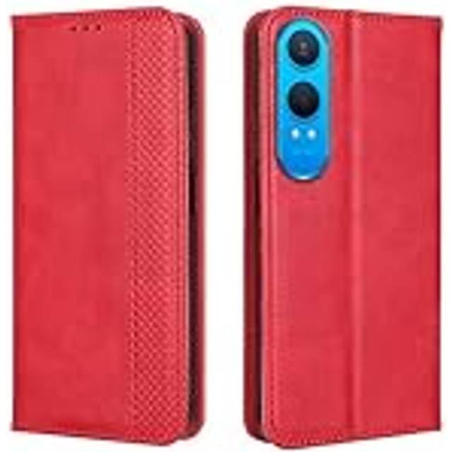 EASSGU Fodral för OnePlus Nord CE4 Lite 5G (6,67 tum) Flip Folio PU-läder med magnetbrytare, [3 kortplatser] [1 plånbok] fodral - röd