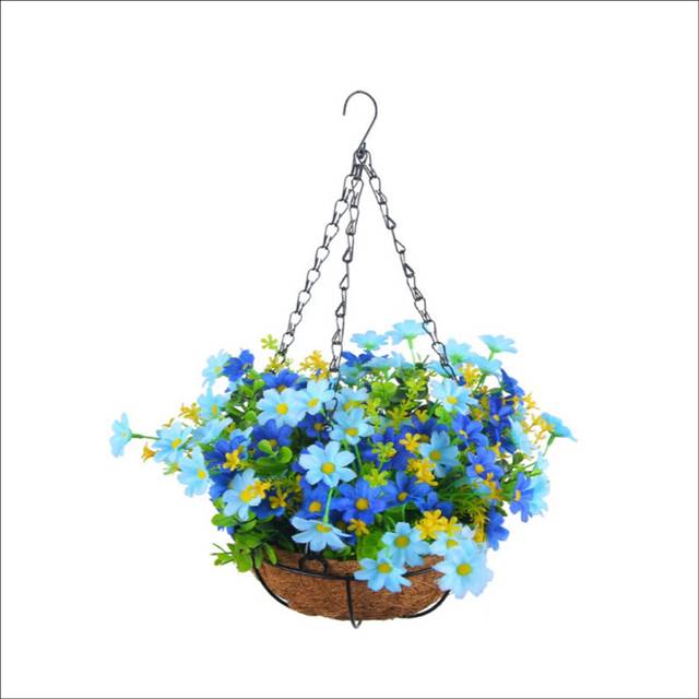 Artificial Hanging Flowers in Basket for Patio Lawn Garden Decor, for the Decoration of Outdoors and Indoors-Blue