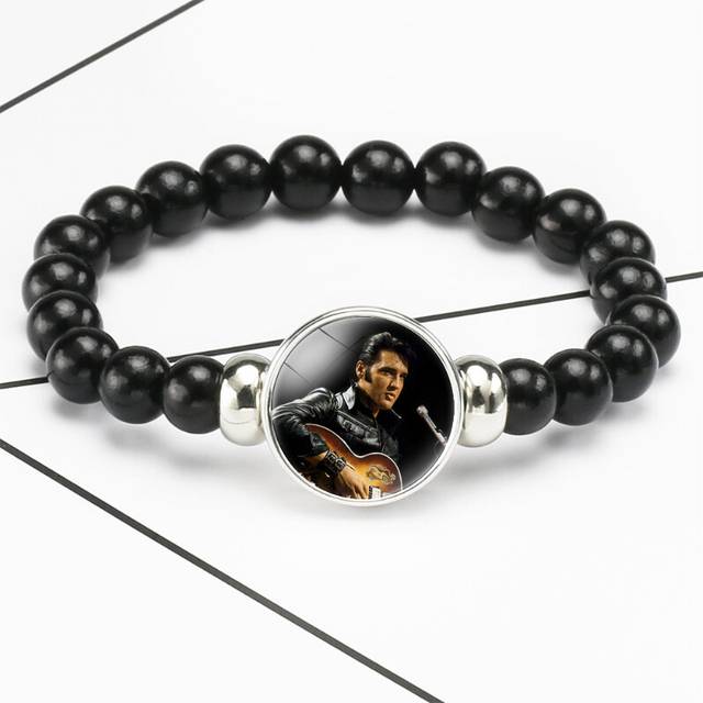 (3801) Elvis Unique Presley Black Bead Bracelet Gemstone Unisex Fashion Accessory