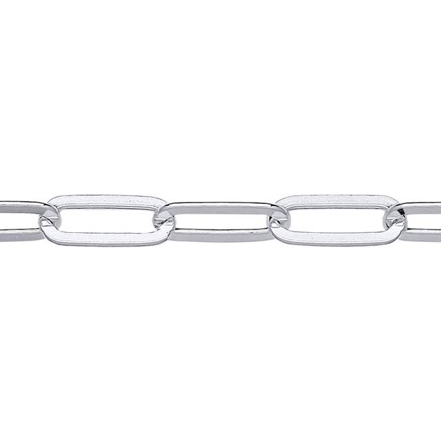 Jewelco London Unisex Rhodium Plated Sterling Silver Flat Paper Clip Pill Shape Chain Bracelet 5mm 8.5 inch - GVB480