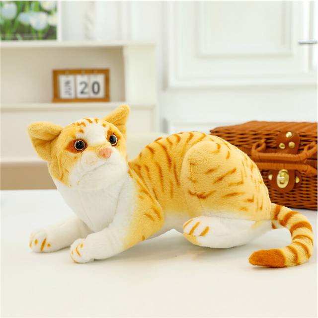 (Yellow Prone, 25cm) Realistic Plush Kitten Short Hair Stuffed Animal Cute Cat Doll For Children