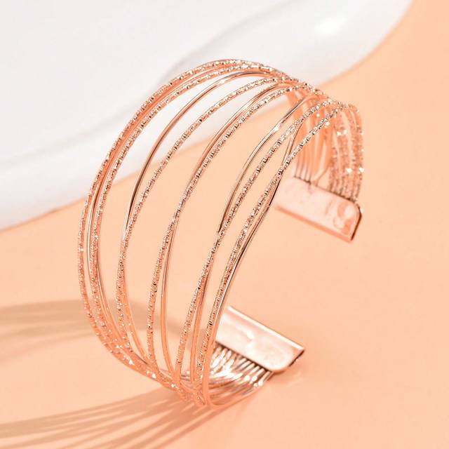 SHEIN Cuff Bracelet For Women,Multi-Layer Cross Wire Bangle Bracelet Open Adjustable Wide Cuff Bracelet For Teen Girls Fashion Jewelry