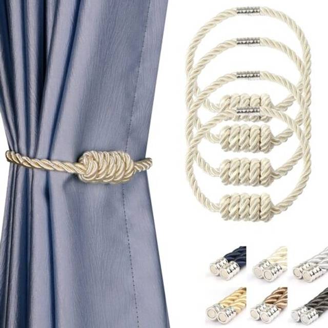 BEL AVENIR Magnetic Curtain Tiebacks  Decorative Drapery Holdbacks Modern Woven Tie-Backs with Exquisite Knot (Gold  2 Pack)
