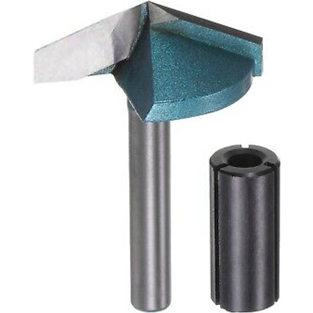 V-groove router bit 1.3" dia 6mm shank 135 degree with conversion collets, cyan