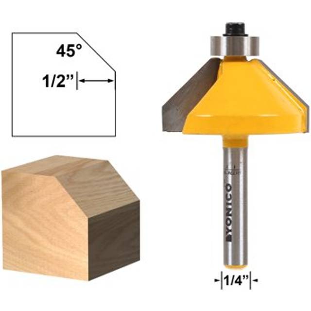 Yonico Chamfer Router Bits Edge Forming 45 Degree 1/4-Inch Shank 13106q
