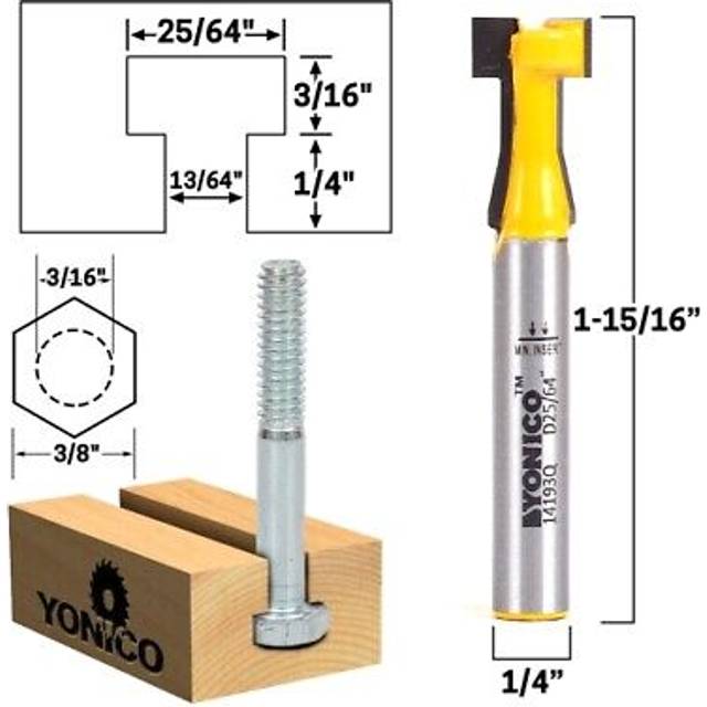 YONICO T Track T Slot Router Bit 3/16-Inch Hex Bolt 1/4-Inch Shank 14193q