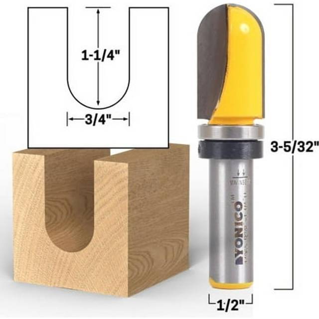 YONICO Router Bits Pattern Bit Round Nose Core Box Template 3/4-Inch Diameter 1/2-Inch Shank 14965