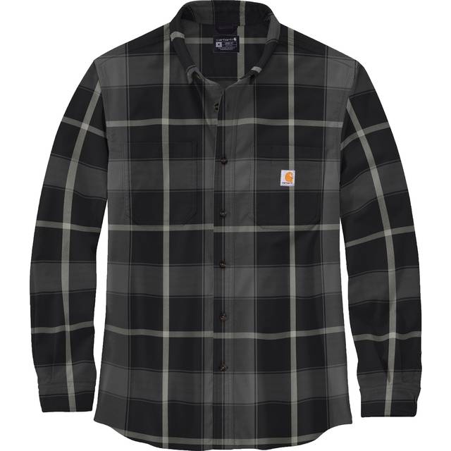 Carhartt Men's Rugged Flex Relaxed Fit Midweight Flannel Long-Sleeve Plaid Shirt  Black
