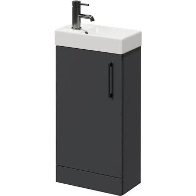 Napoli Compact Floor Standing Vanity Unit with 1 Tap Hole Basin and Single Door with Gunmetal Grey Handle | Gloss Grey | MDF | 400mm