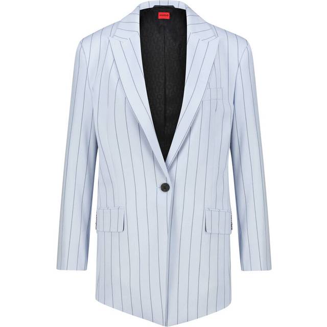 Hugo Boss, Formal Blazers, female, Blue, XS, Elastic Longline Blazer with Pinstripes