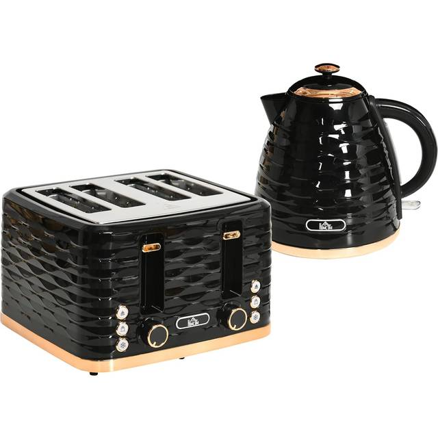 HOMCOM Kettle and Toaster Set 1.7L Rapid Boil Kettle & 4 Slice Toaster Black