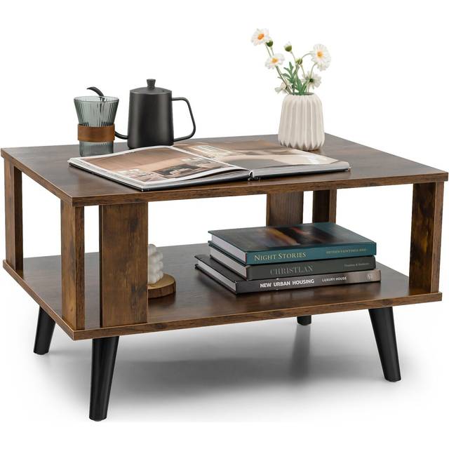 Industrial coffee table 2-tier wooden center table small side table living room