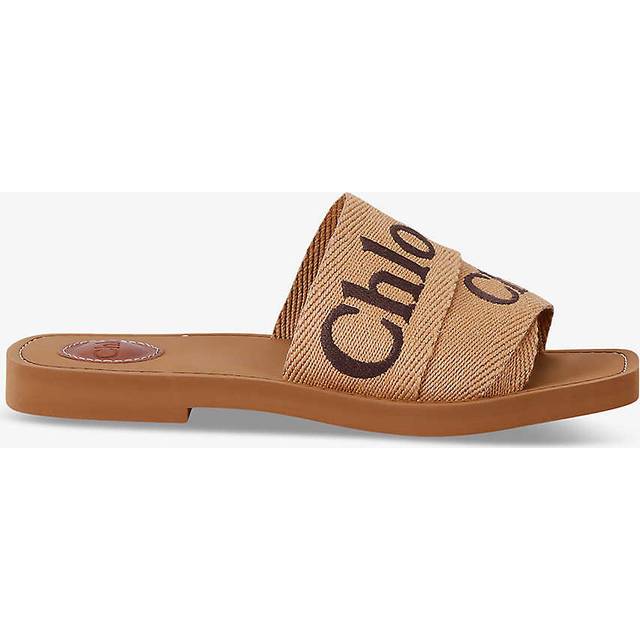 Chloe Womens Tan Woody Logo-print Linen Sliders Eur 41 / 8 Uk Women - TAN