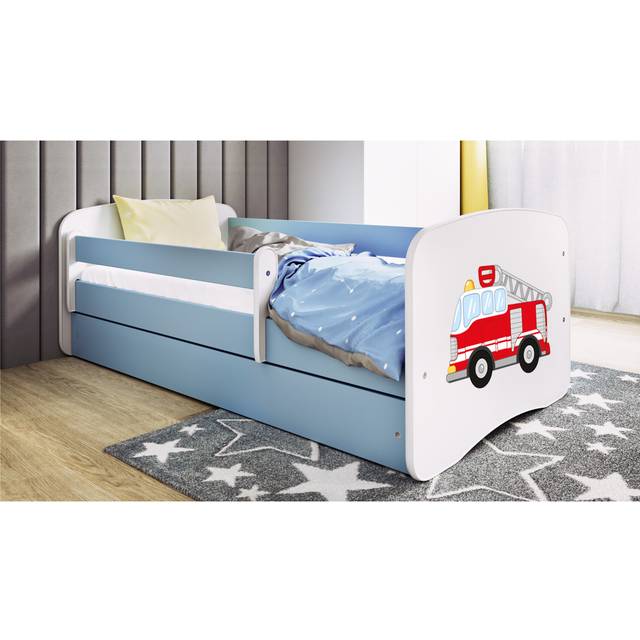 Zipcode Design Cicero Drawer Convertible Bed and Mattress Blue/White European Toddler (80 x 160 cm)